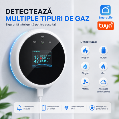Detector Inteligent Scurgeri Gaz WiFi cu Control Electrovalvă și Alertă pe Telefon – INTEXXA®
