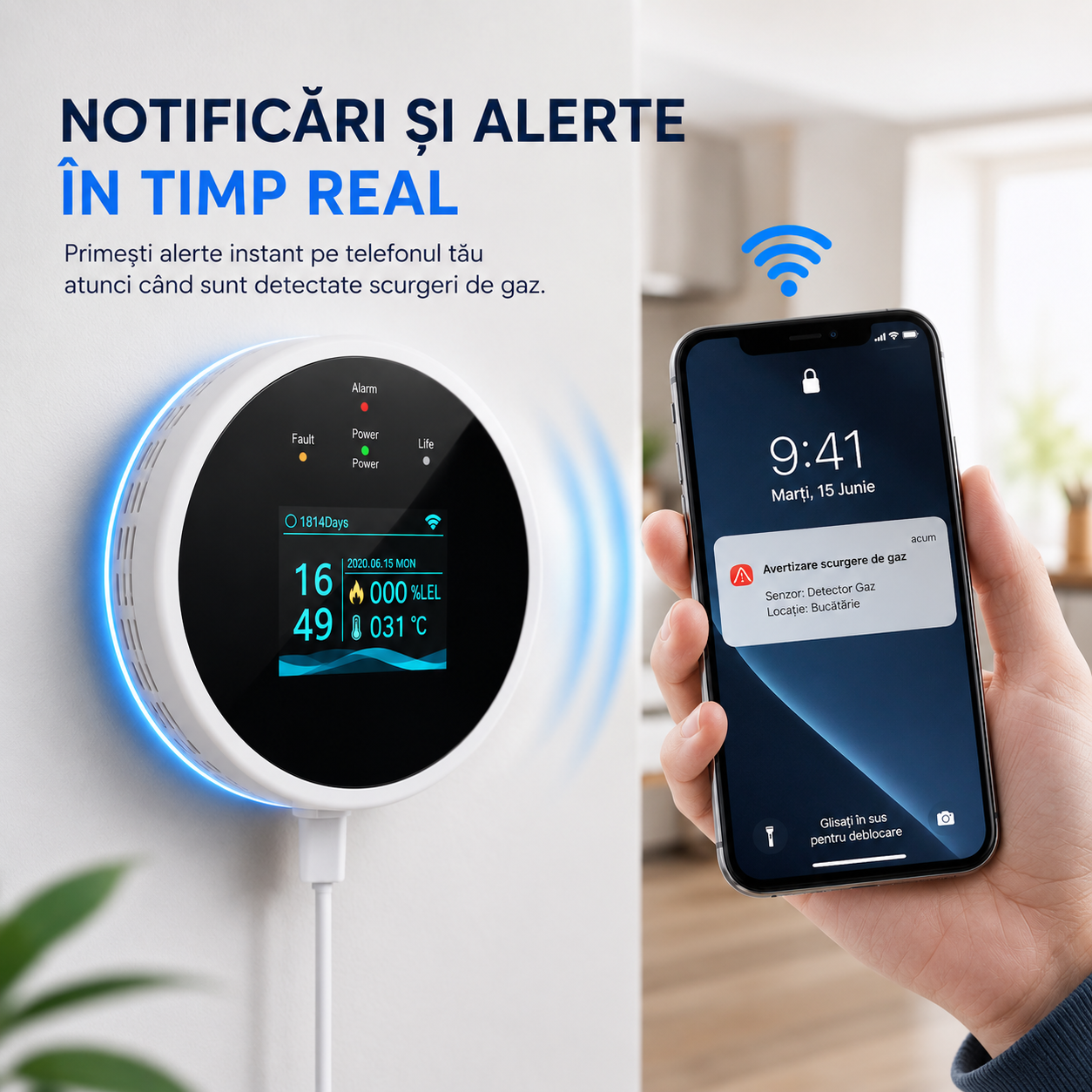 Detector Inteligent Scurgeri Gaz WiFi cu Control Electrovalvă și Alertă pe Telefon – INTEXXA®